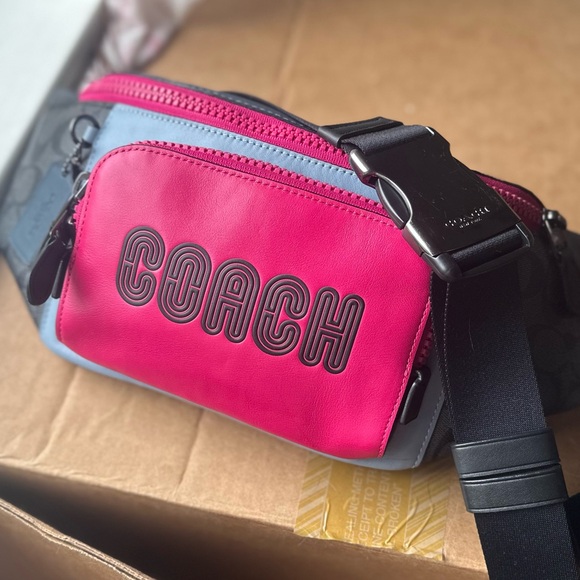 Coach Other - Coach Bum Bag Black Signature Pink/Blue/Silver 88429